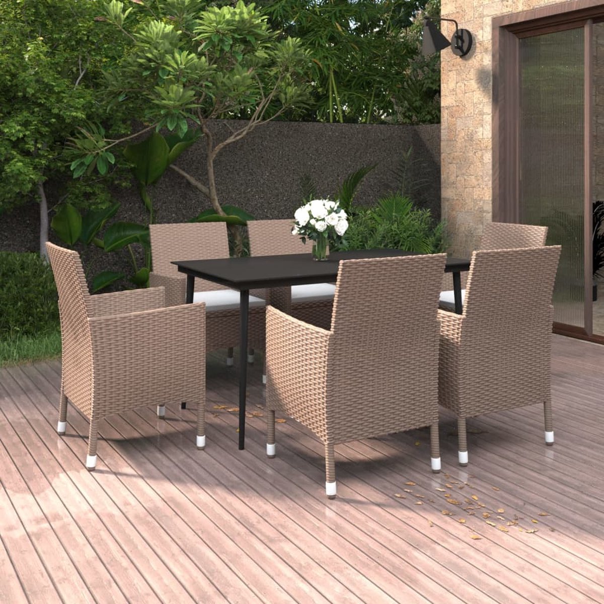 Vidaxl 7-delige Tuinset Met Kussens Poly Rattan En Glas - Beige