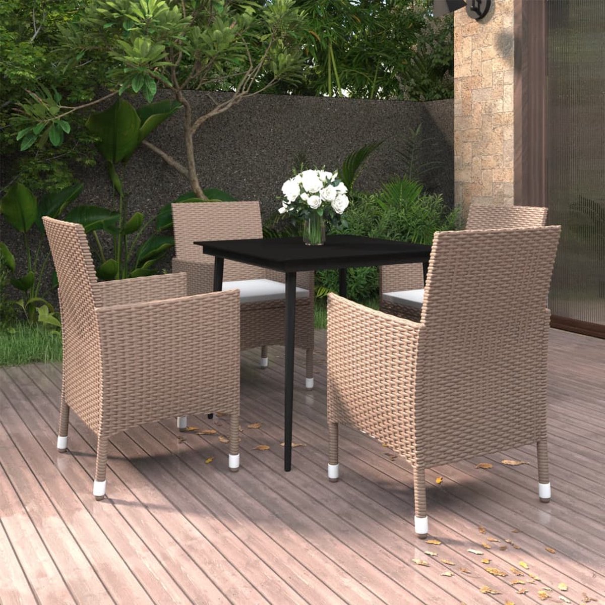 Vidaxl 5-delige Tuinset Met Kussens Poly Rattan En Glas - Beige