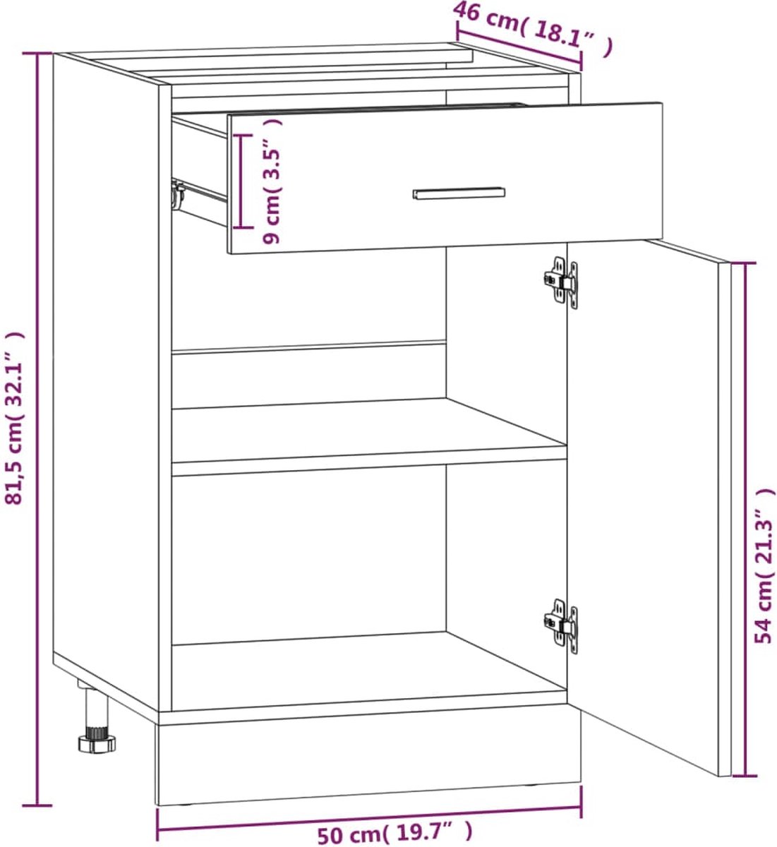 Vidaxl Onderkast Met Lade 50x46x81,5 Cm Bewerkt Hout Sonoma - Grijs