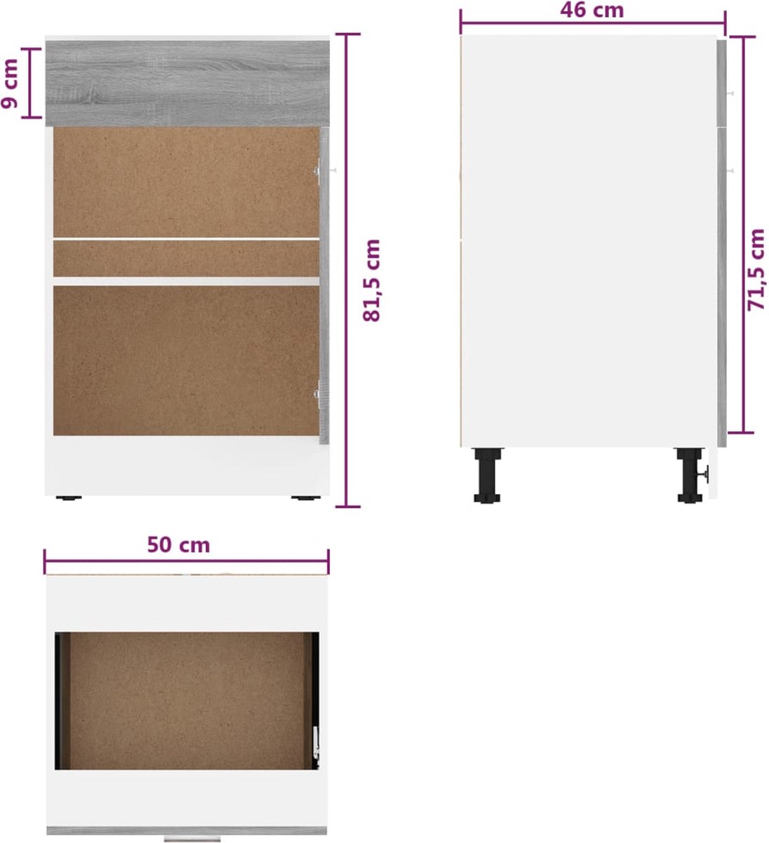Vidaxl Onderkast Met Lade 50x46x81,5 Cm Bewerkt Hout Sonoma - Grijs