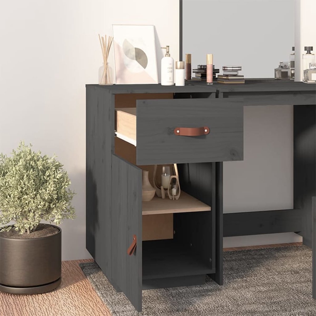Vidaxl Bureaukastje 40x50x75 Cm Massief Grenenhout - Grijs