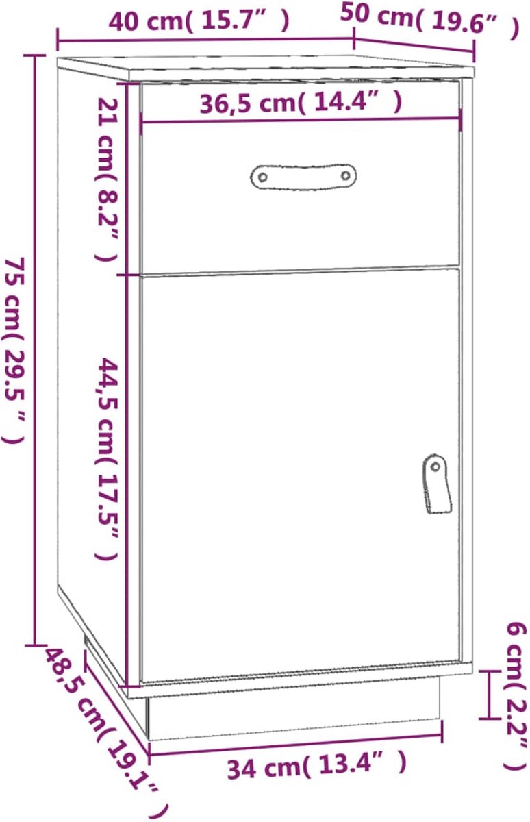 Vidaxl Bureaukastje 40x50x75 Cm Massief Grenenhout - Grijs