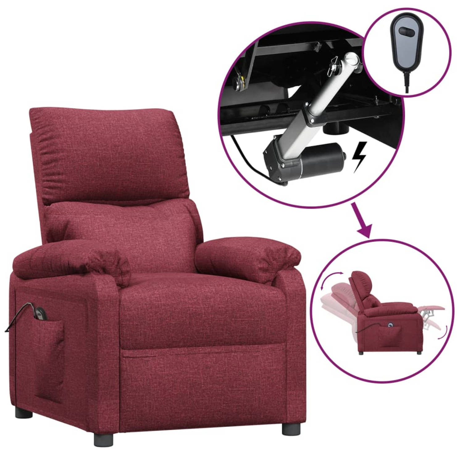 Vidaxl Fauteuil Verstelbaar Elektrisch Stof Wijn - Rood