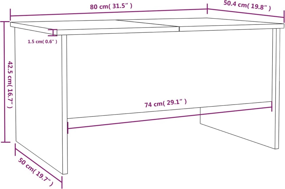 Vidaxl Salontafel 80x50x42,5 Cm Bewerkt Houteikenkleurig - Marrón