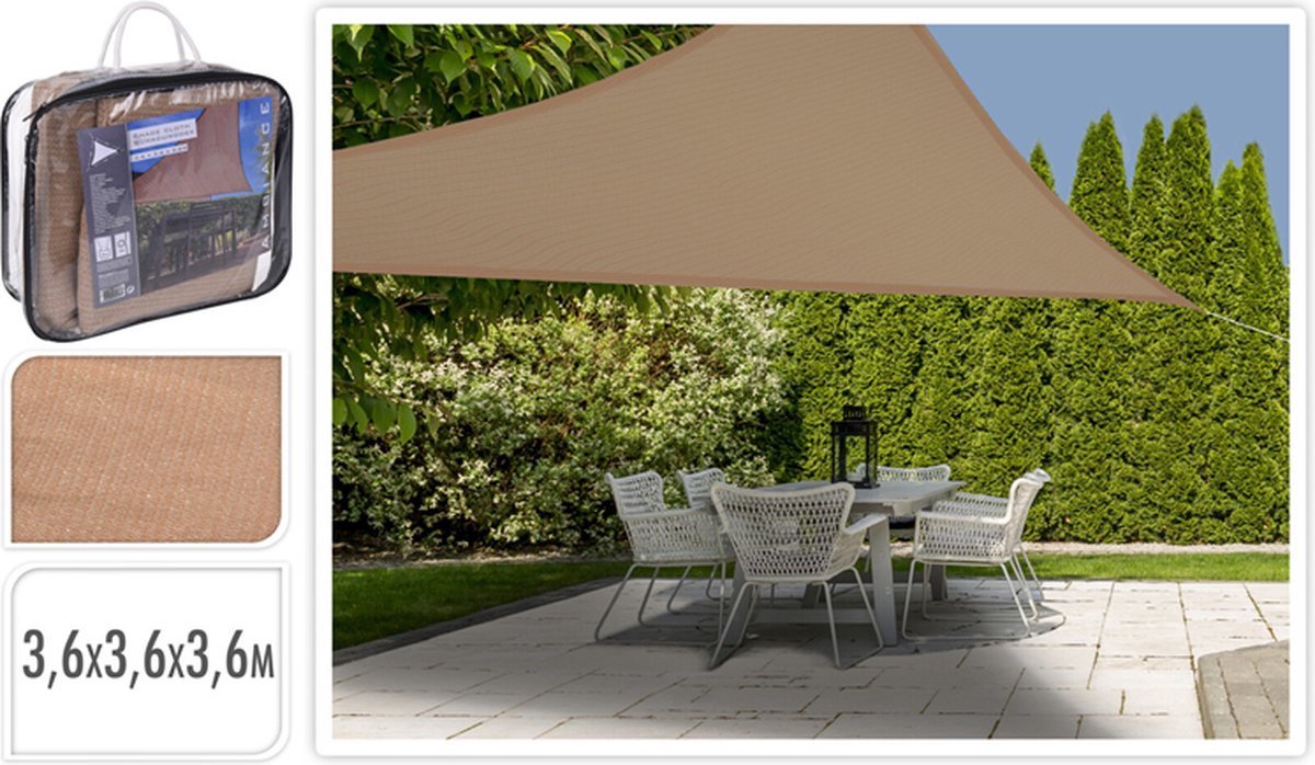 Ambiance Schaduwdoek/zonnescherm Driehoek Zandkleur 3.6 X 3.6 X 3.6 Meter Met Ophanghaken - Schaduwdoeken - Bruin