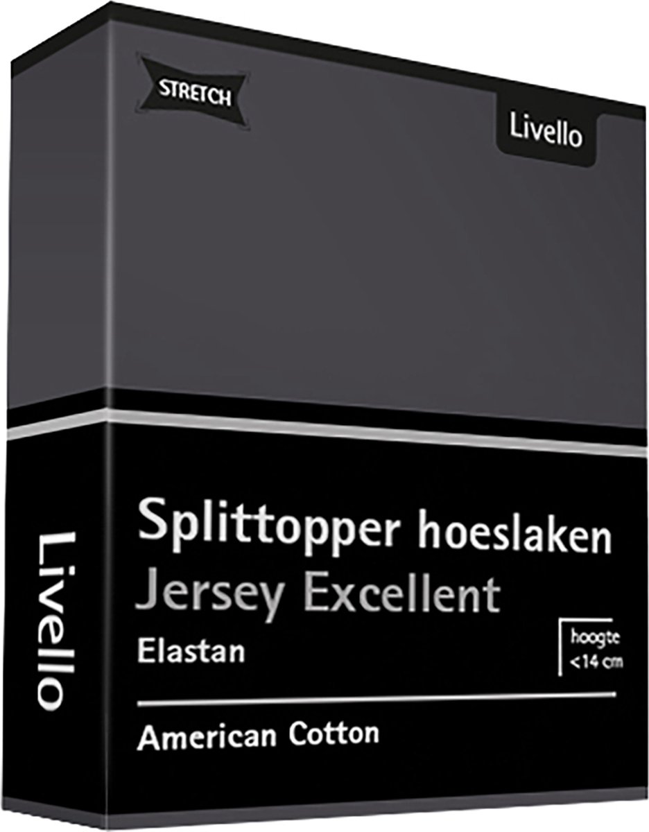 Livello Hoeslaken Splittopper Jersey Excellent Dark Grey 180 X 200 Cm - Grijs