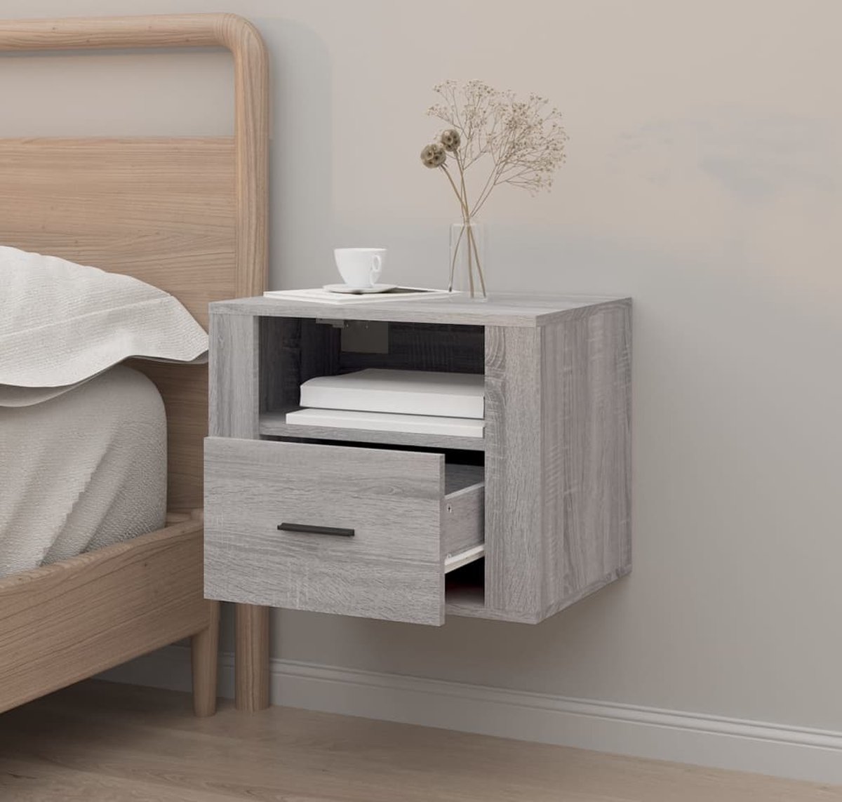 Vidaxl Nachtkastje Wandgemonteerd 50x36x40 Cm Sonoma Eikenkleur - Grijs