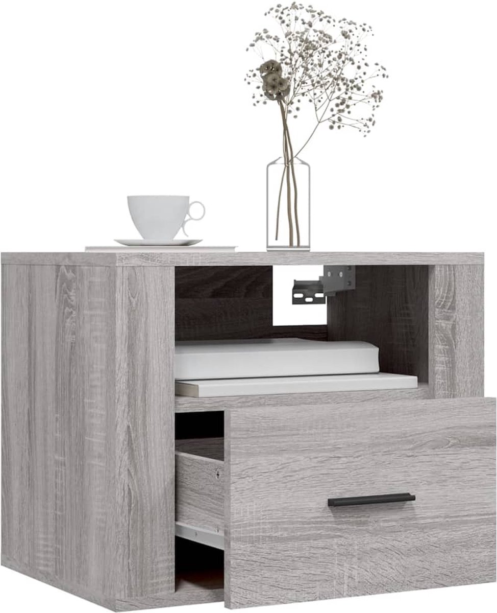 Vidaxl Nachtkastje Wandgemonteerd 50x36x40 Cm Sonoma Eikenkleur - Grijs