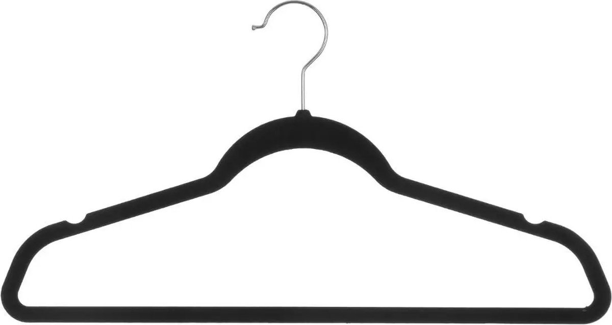 Set Van 16x Stuks Velvet Kledinghangers 45 X 23 Cm - Kledinghangers - Zwart