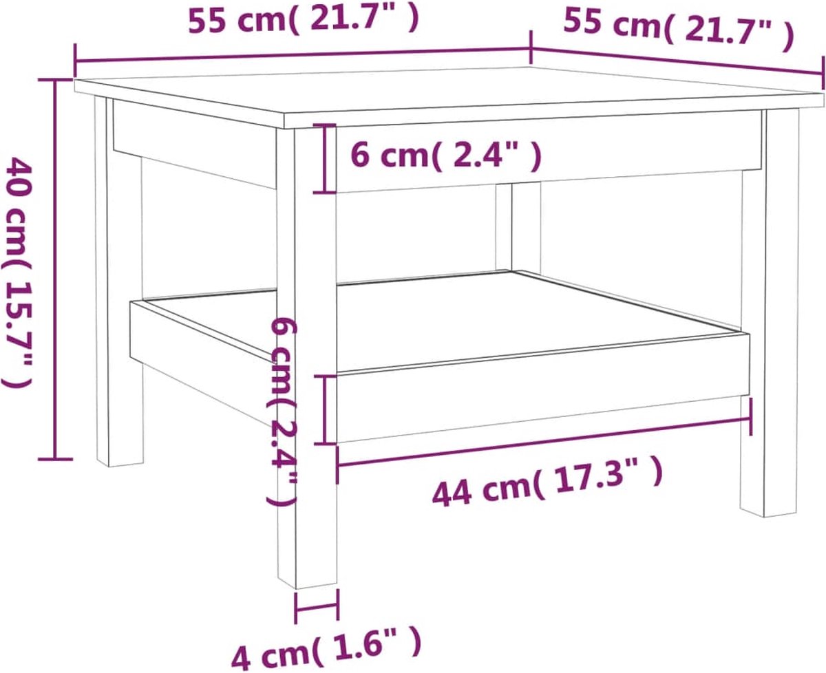 Vidaxl Salontafel 55x55x40 Cm Massief Grenenhout Honing - Marrón