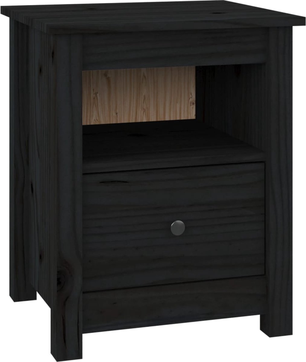 Vidaxl Nachtkastje 40x35x49 Cm Massief Grenenhout - Zwart