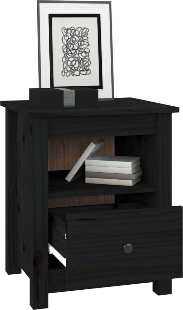 Vidaxl Nachtkastje 40x35x49 Cm Massief Grenenhout - Zwart