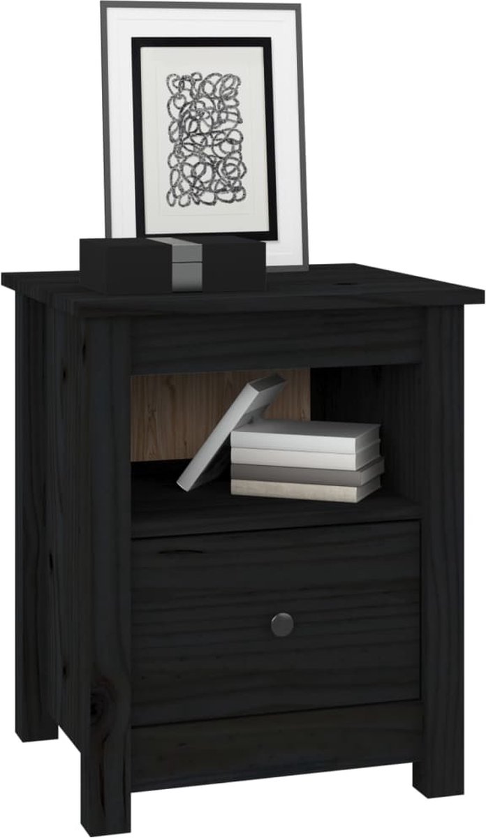 Vidaxl Nachtkastje 40x35x49 Cm Massief Grenenhout - Zwart