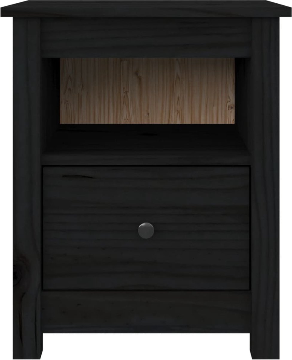 Vidaxl Nachtkastje 40x35x49 Cm Massief Grenenhout - Zwart