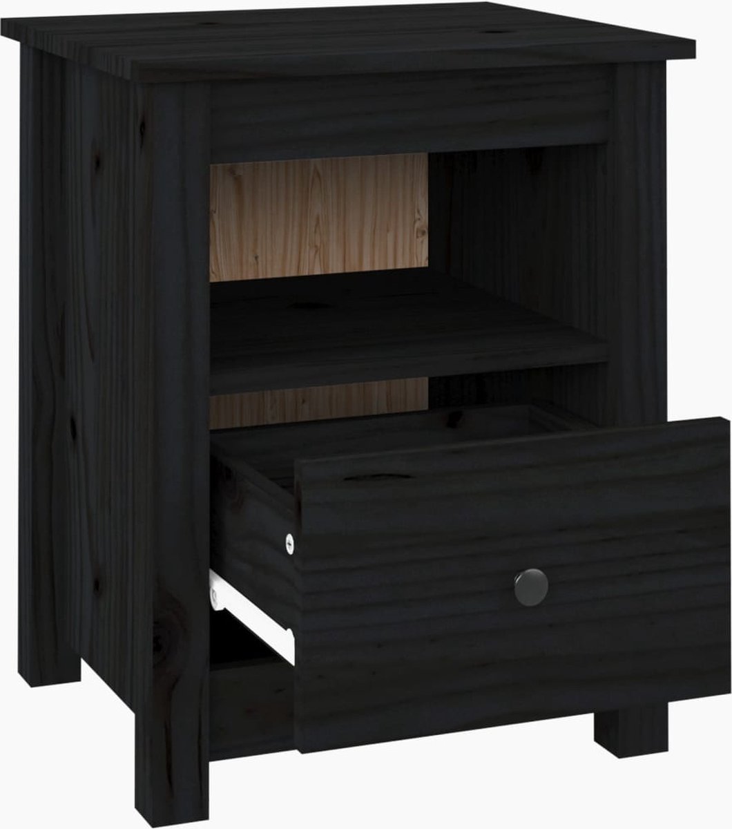Vidaxl Nachtkastje 40x35x49 Cm Massief Grenenhout - Zwart