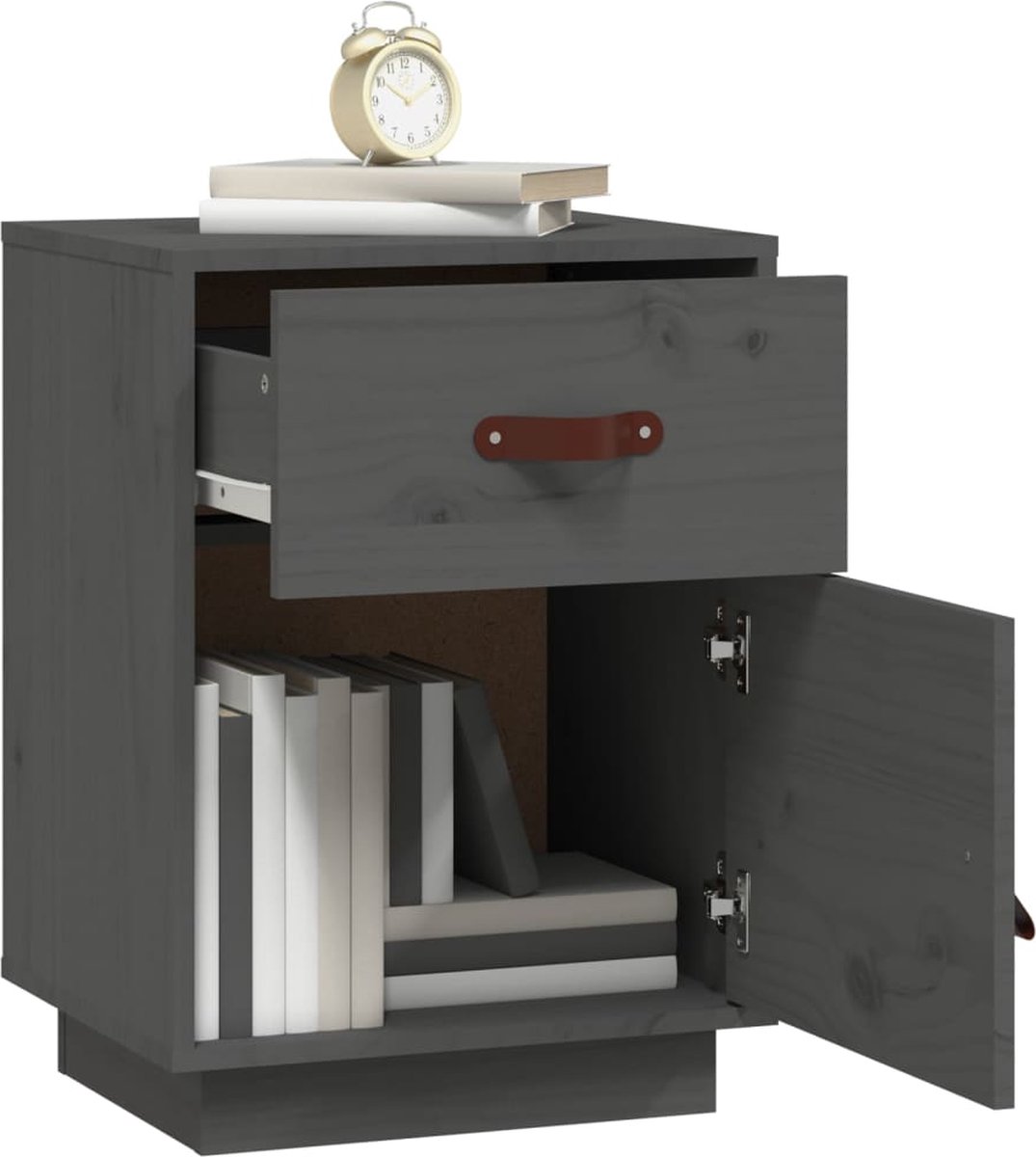 Vidaxl Nachtkastjes 2 St 40x34x55 Cm Massief Grenenhout - Grijs