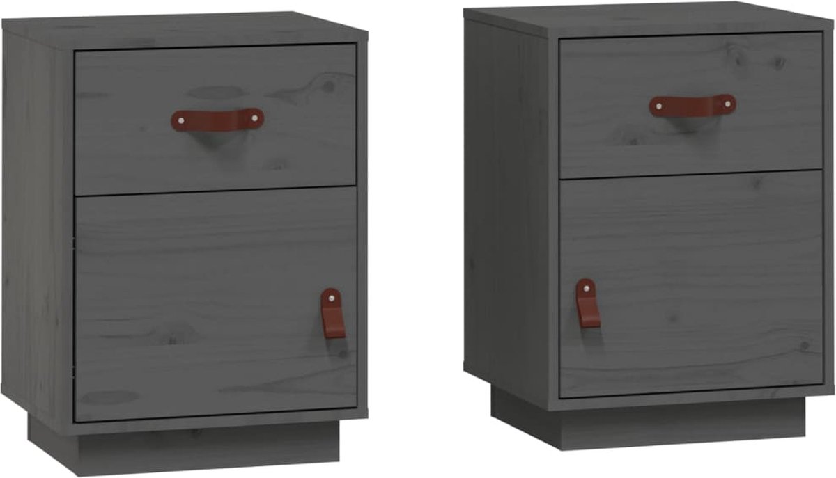 Vidaxl Nachtkastjes 2 St 40x34x55 Cm Massief Grenenhout - Grijs