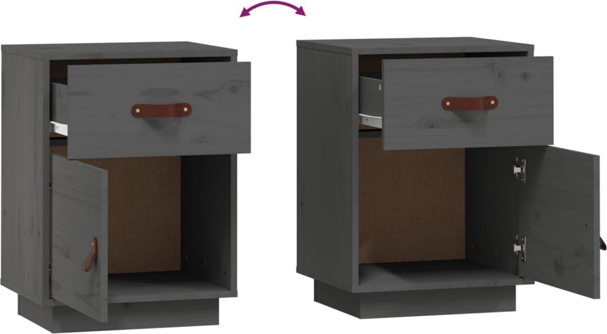 Vidaxl Nachtkastjes 2 St 40x34x55 Cm Massief Grenenhout - Grijs