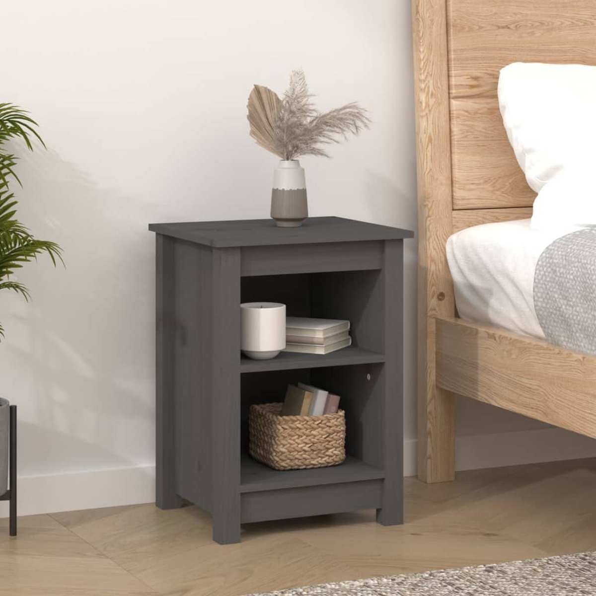 Vidaxl Nachtkastjes 2 St 40x35x55 Cm Massief Grenenhout - Grijs