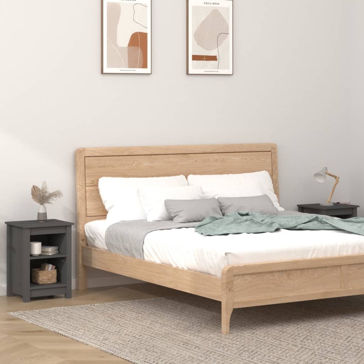 Vidaxl Nachtkastjes 2 St 40x35x55 Cm Massief Grenenhout - Grijs
