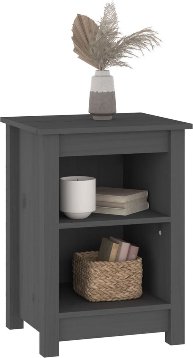 Vidaxl Nachtkastjes 2 St 40x35x55 Cm Massief Grenenhout - Grijs