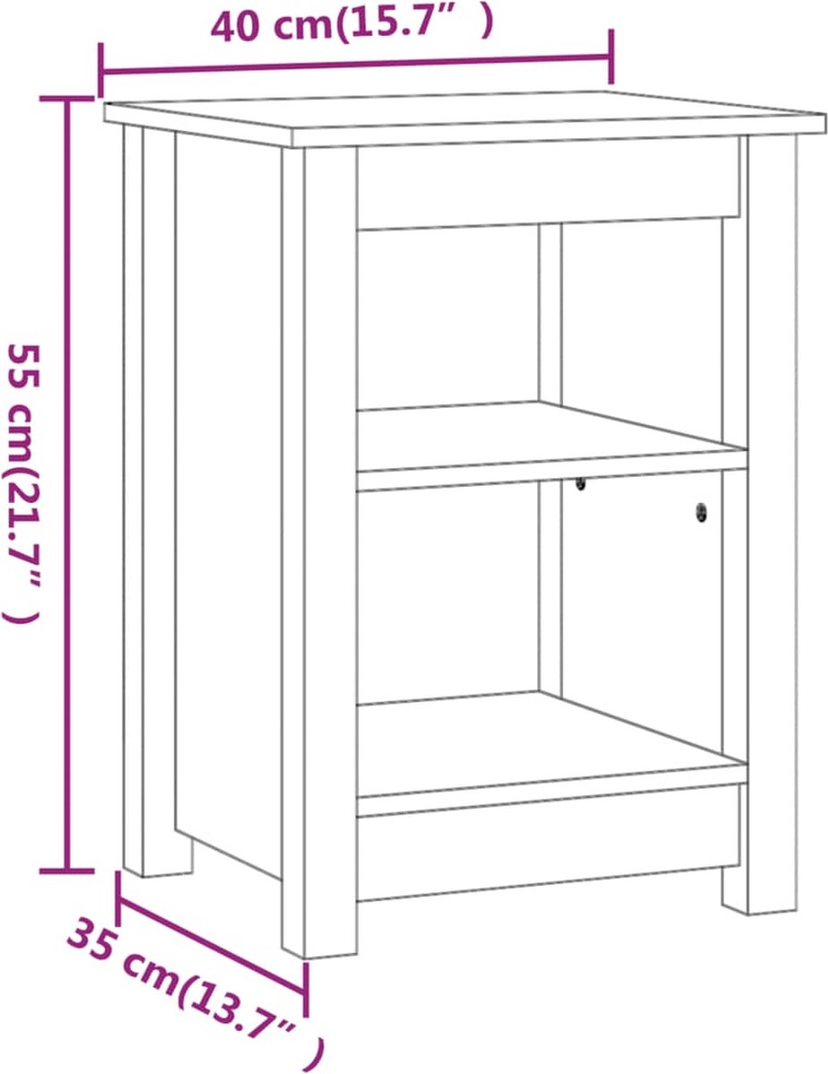 Vidaxl Nachtkastjes 2 St 40x35x55 Cm Massief Grenenhout - Grijs