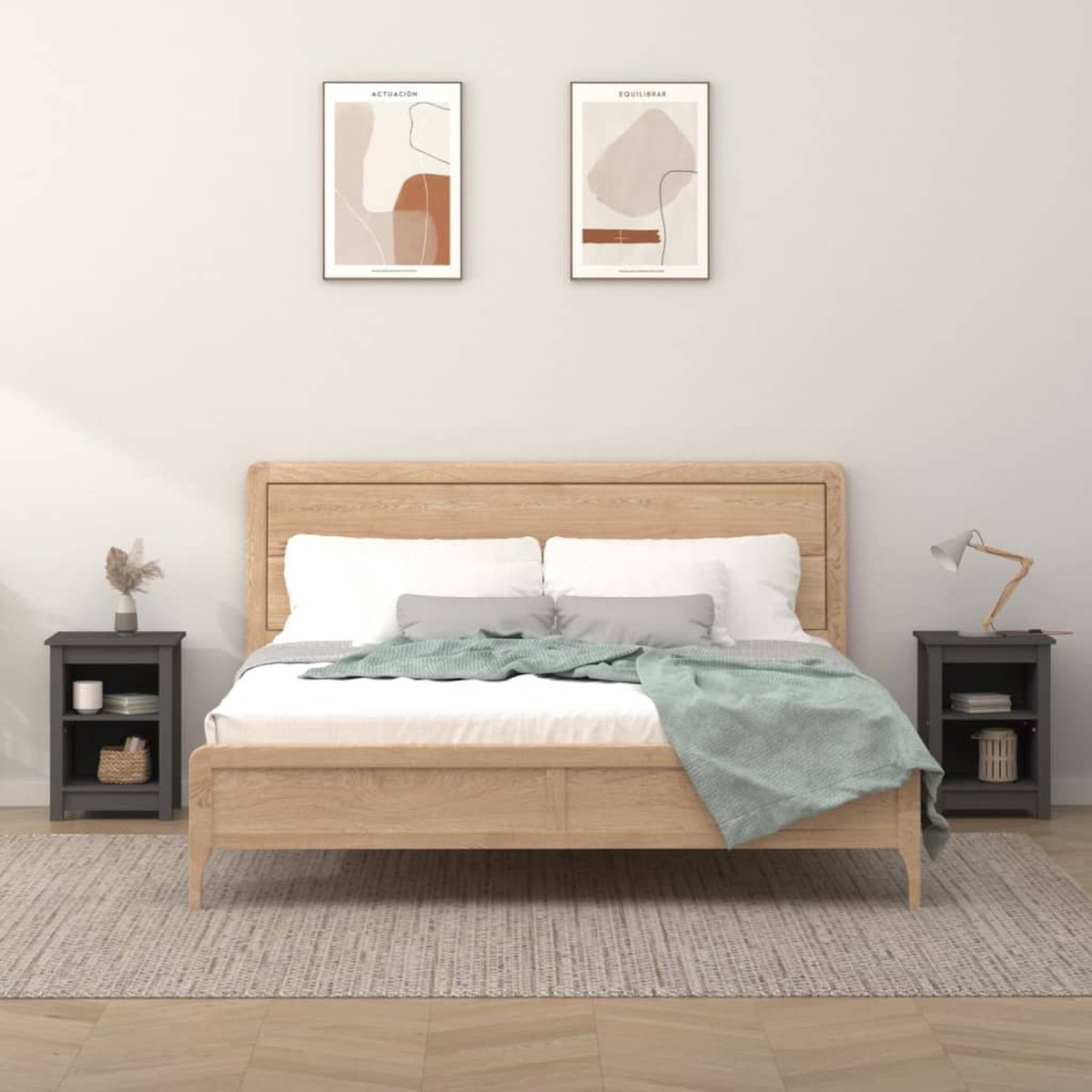 Vidaxl Nachtkastjes 2 St 40x35x55 Cm Massief Grenenhout - Grijs