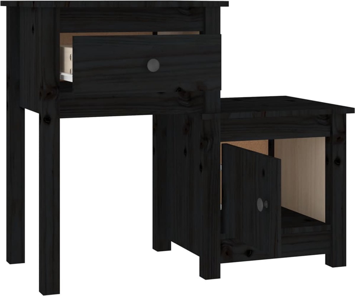 Vidaxl Nachtkastje 79,5x38x65,5 Cm Massief Grenenhout - Zwart