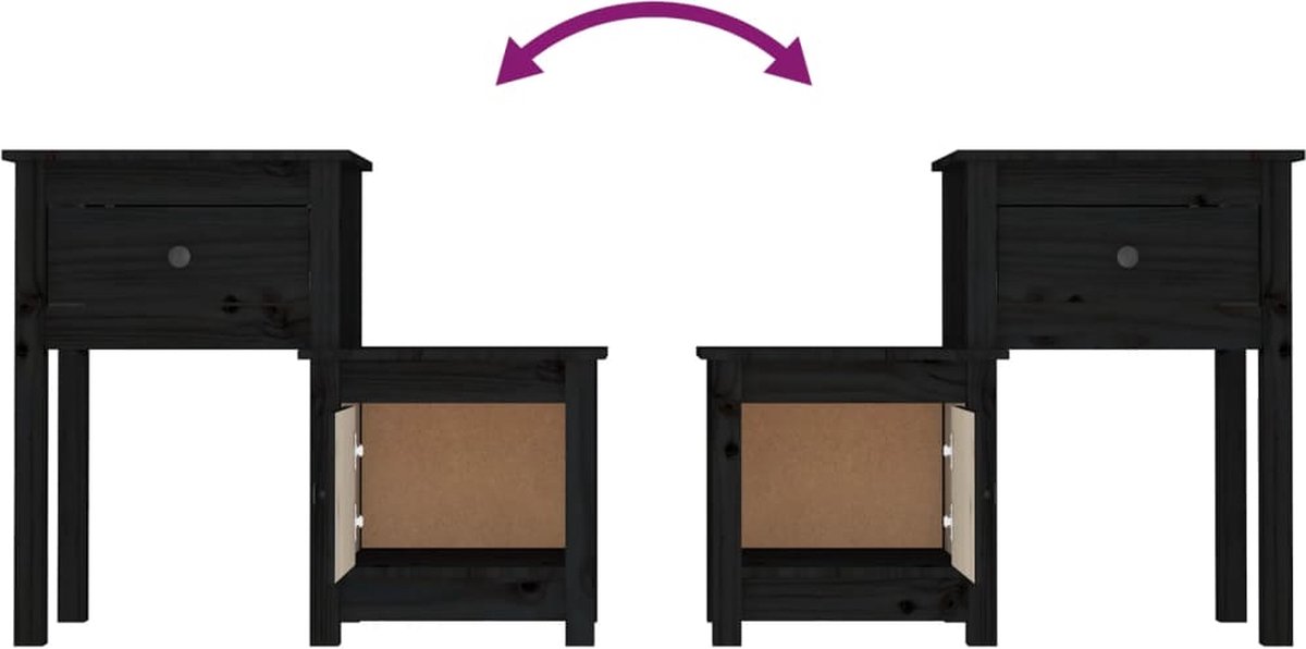 Vidaxl Nachtkastje 79,5x38x65,5 Cm Massief Grenenhout - Zwart