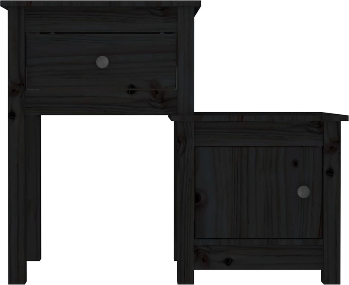 Vidaxl Nachtkastje 79,5x38x65,5 Cm Massief Grenenhout - Zwart
