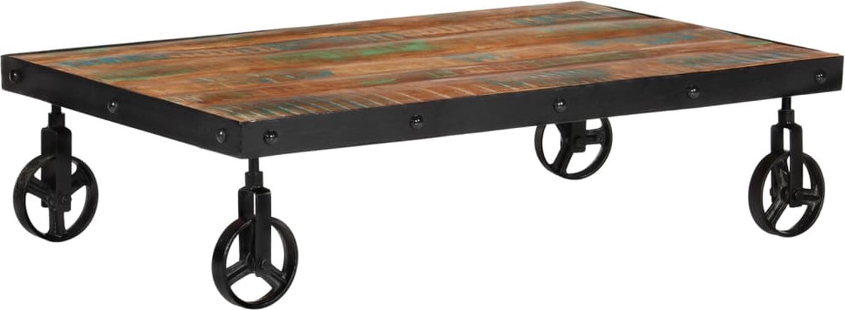 Vidaxl Salontafel Met Wielen 100x60x26 Cm Massief Gerecycled Hout - Marrón