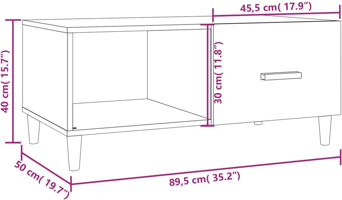 Vidaxl Salontafel 89,5x50x40 Cm Bewerkt Hout - Negro