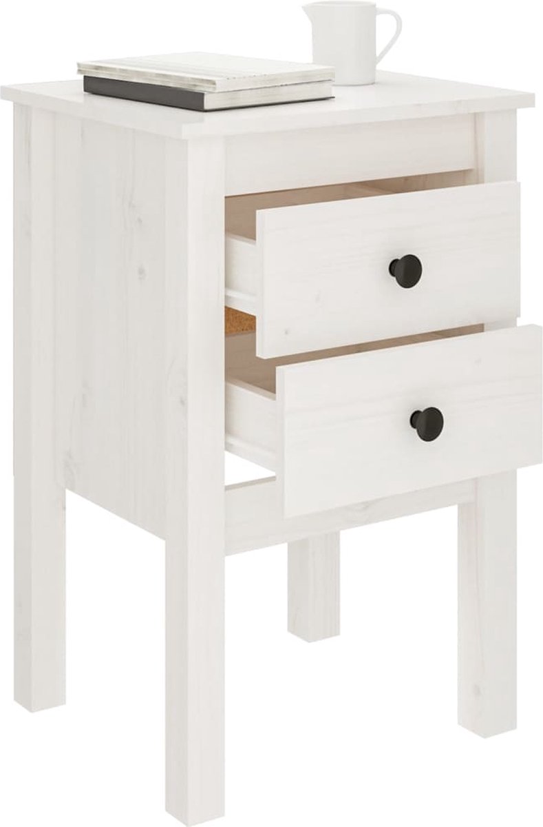 Vidaxl Nachtkastje 40x35x61,5 Cm Massief Grenenhout Wit