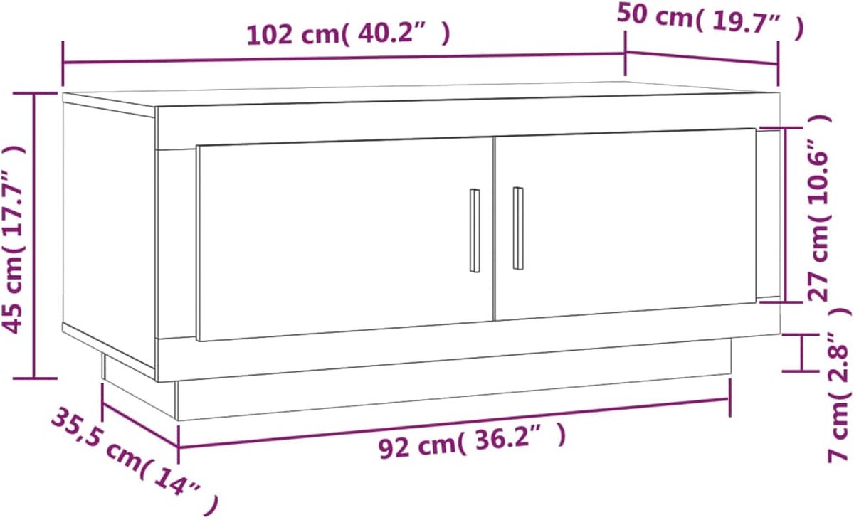 Vidaxl Salontafel 102x50x45 Cm Bewerkt Hout Sonoma Eikenkleurig - Gris