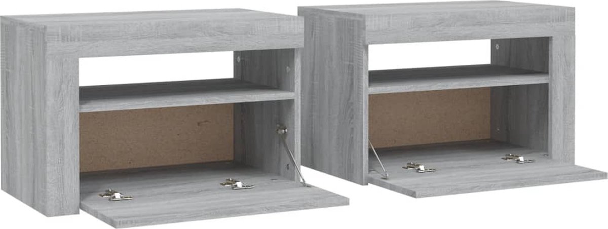 Vidaxl Nachtkastjes 2 St Met Led's 60x35x40 Cm Sonoma Eikenkleur - Grijs