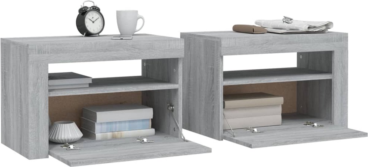 Vidaxl Nachtkastjes 2 St Met Led's 60x35x40 Cm Sonoma Eikenkleur - Grijs
