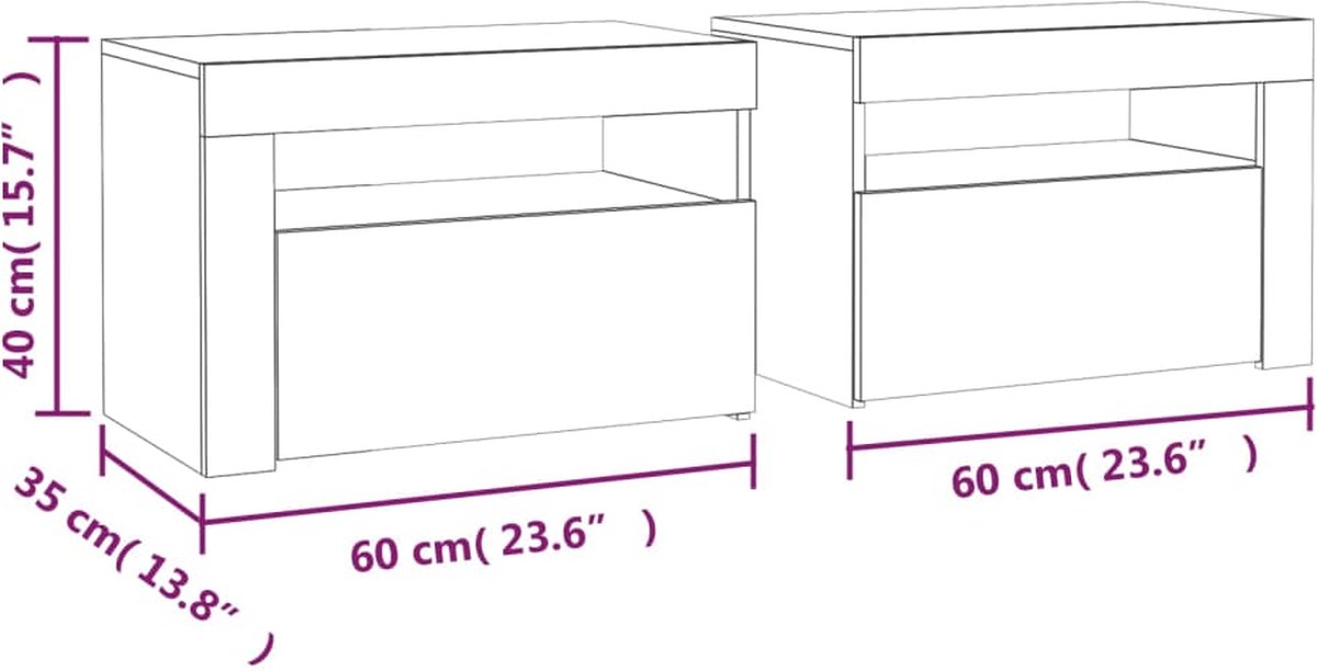 Vidaxl Nachtkastjes 2 St Met Led's 60x35x40 Cm Sonoma Eikenkleur - Grijs