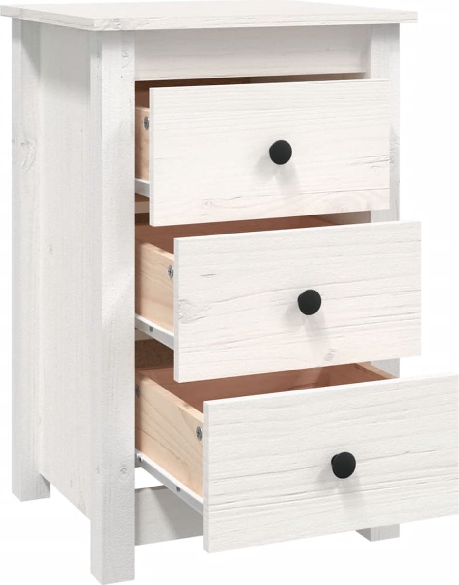 Vidaxl Nachtkastje 40x35x61,5 Cm Massief Grenenhout Wit