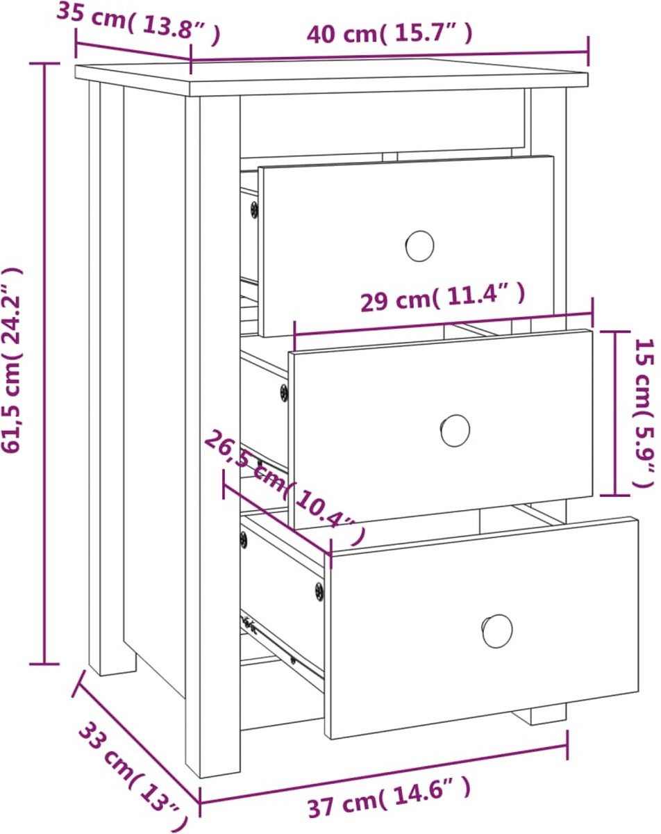 Vidaxl Nachtkastje 40x35x61,5 Cm Massief Grenenhout Wit