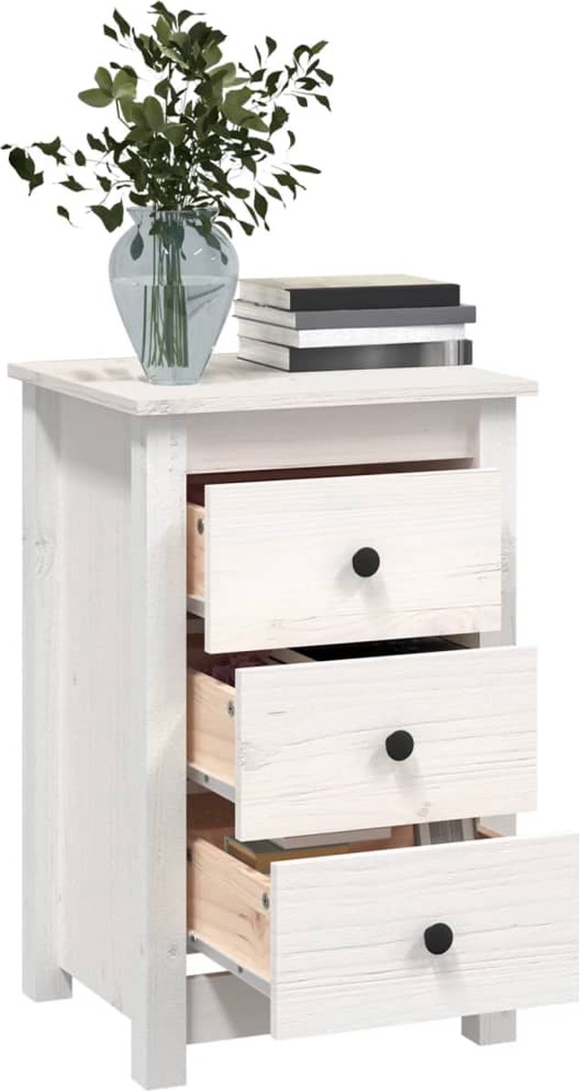 Vidaxl Nachtkastje 40x35x61,5 Cm Massief Grenenhout Wit