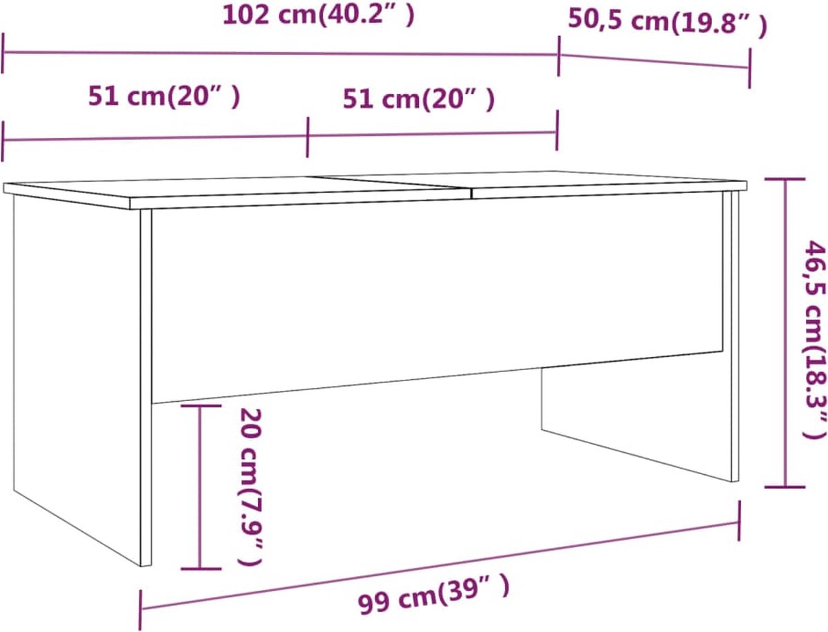 Vidaxl Salontafel 102x50,5x46,5 Cm Bewerkt Hout Sonoma Eiken - Gris