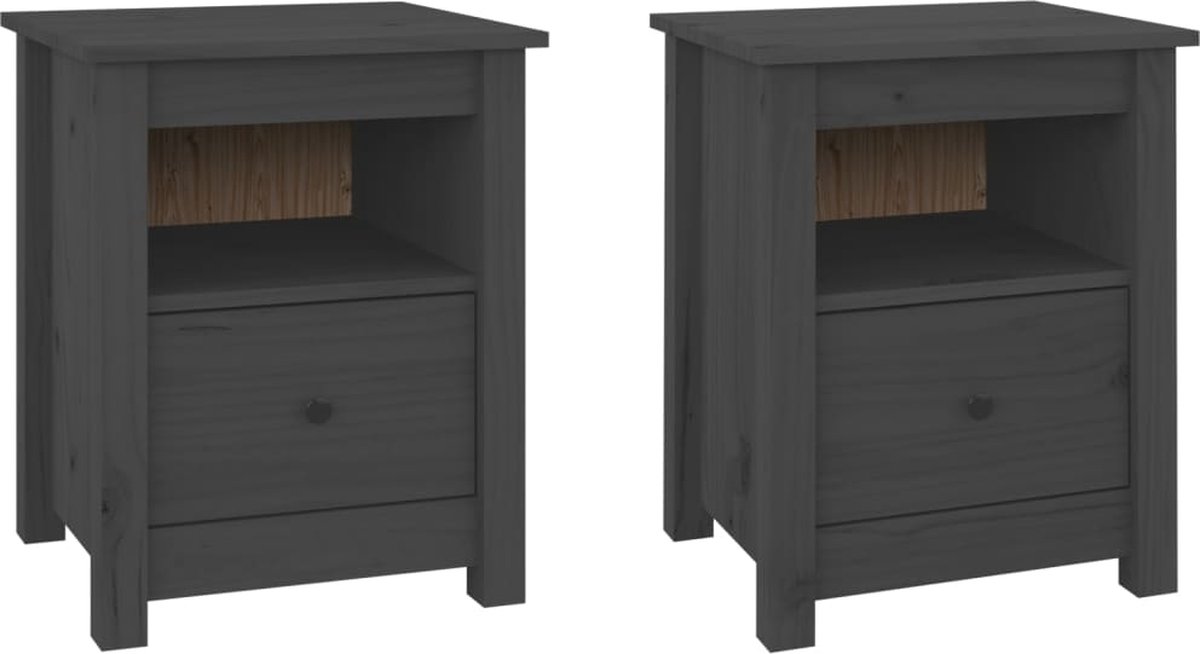 Vidaxl Nachtkastjes 2 St 40x35x49 Cm Massief Grenenhout - Grijs