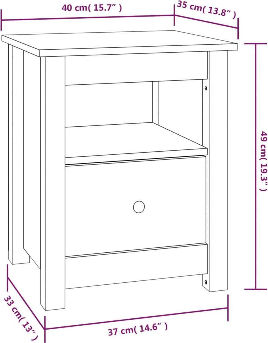 Vidaxl Nachtkastjes 2 St 40x35x49 Cm Massief Grenenhout - Grijs