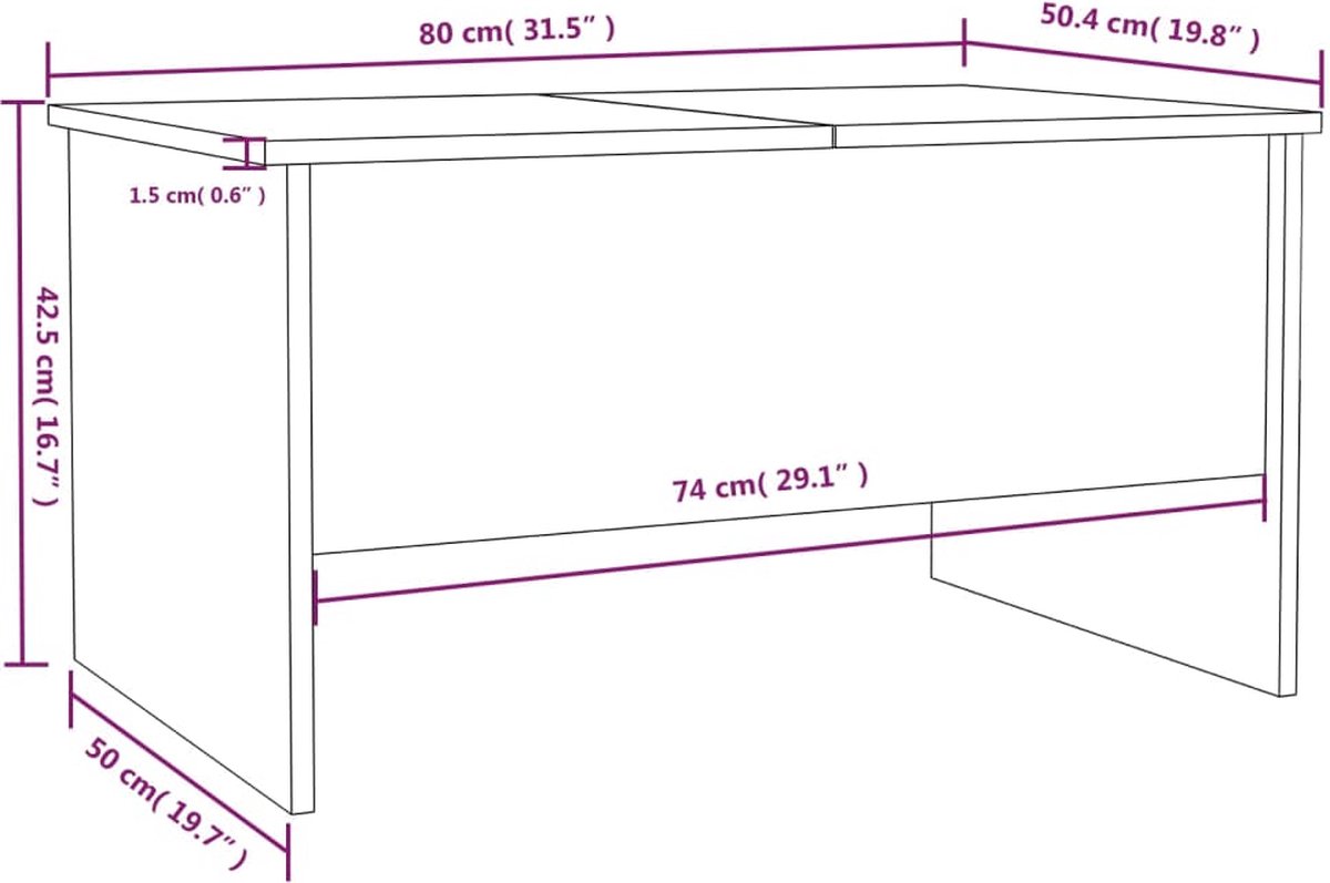 Vidaxl Salontafel 80x50x42,5 Cm Bewerkt Hout Wit