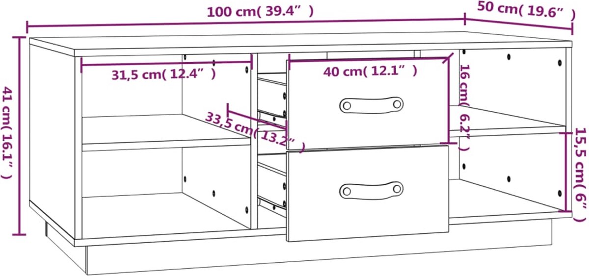 Vidaxl Salontafel 100x50x41 Cm Massief Grenenhout Honing - Bruin