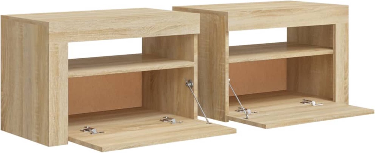 Vidaxl Nachtkastjes 2 St Met Led&apos;s 60x35x40 Cm Sonoma Eikenkleurig - Bruin
