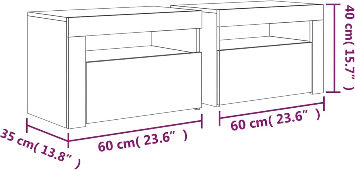 Vidaxl Nachtkastjes 2 St Met Led&apos;s 60x35x40 Cm Sonoma Eikenkleurig - Bruin