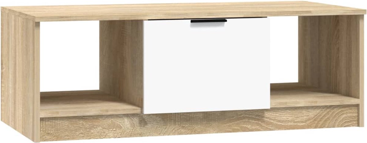 Vidaxl Salontafel 102x50x36 Cm Bewerkt Hout Wit En Sonoma Eikenkleurig - Beige