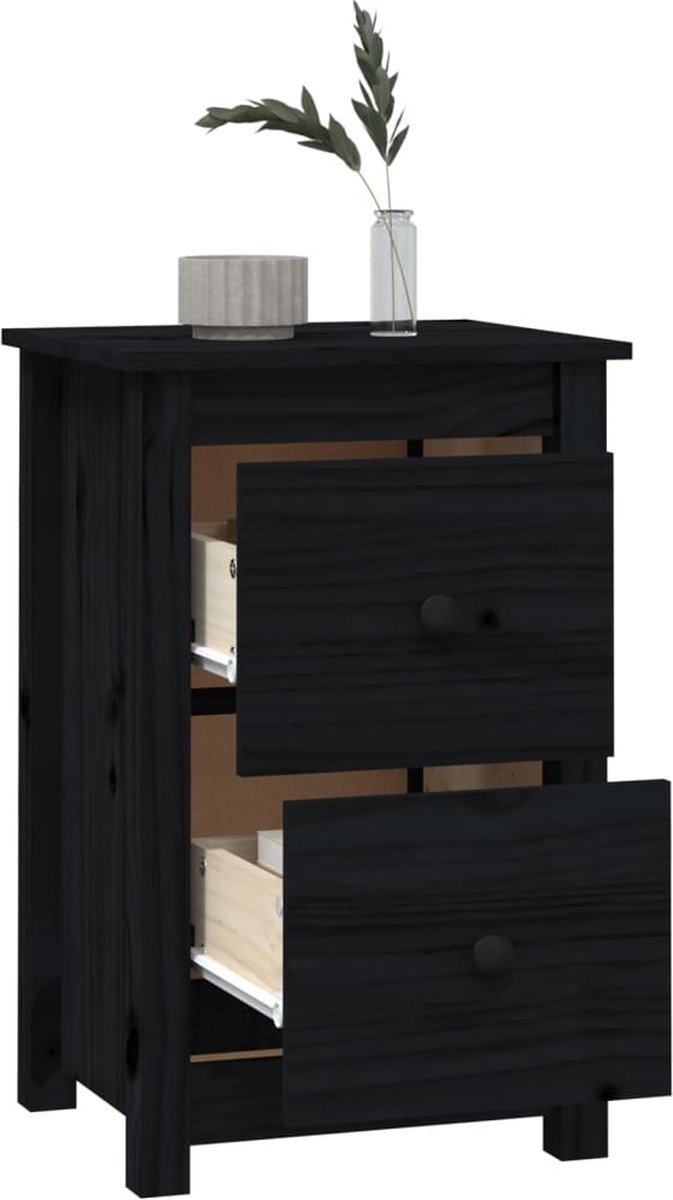 Vidaxl Nachtkastje 40x35x61,5 Cm Massief Grenenhout - Zwart