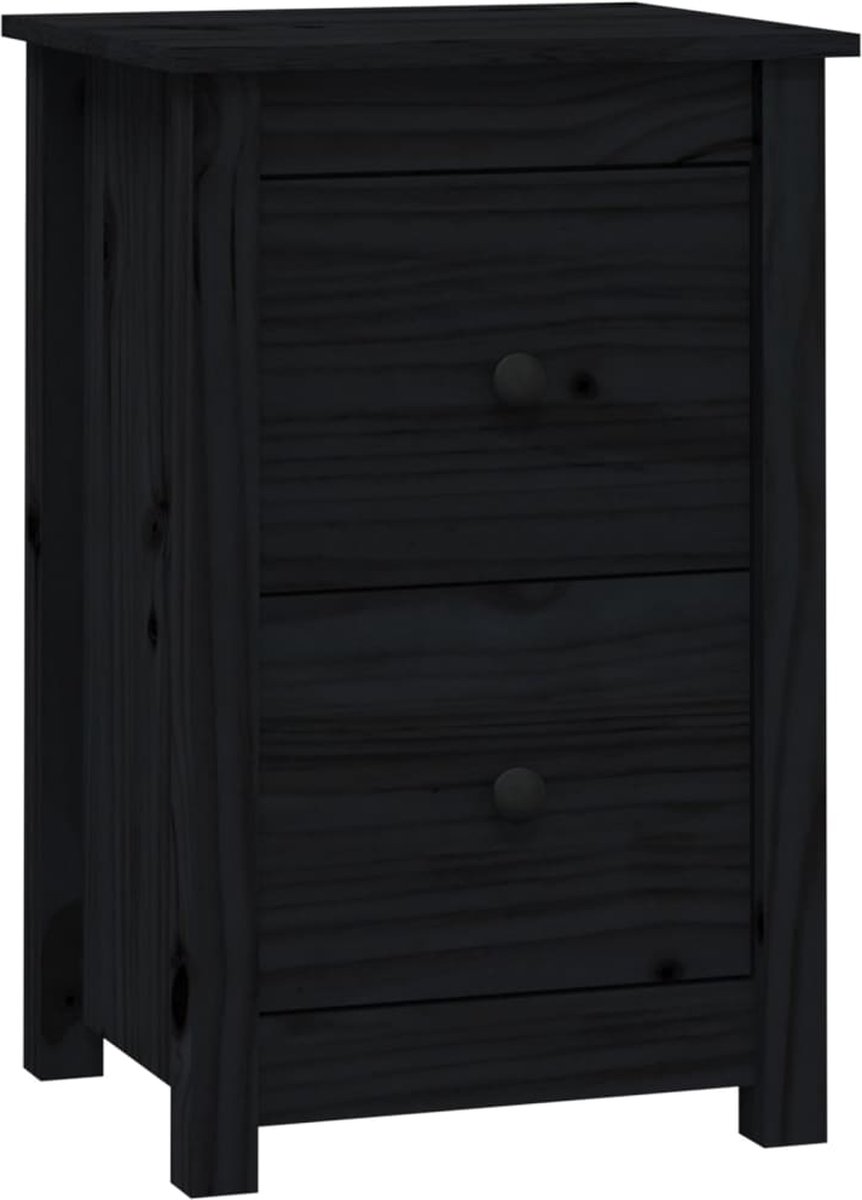 Vidaxl Nachtkastje 40x35x61,5 Cm Massief Grenenhout - Zwart